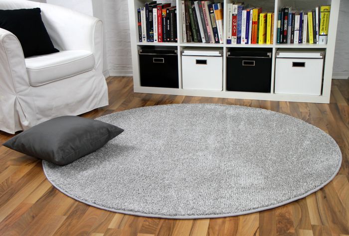 Hochflor Velours Teppich Mona Silbergrau Rund