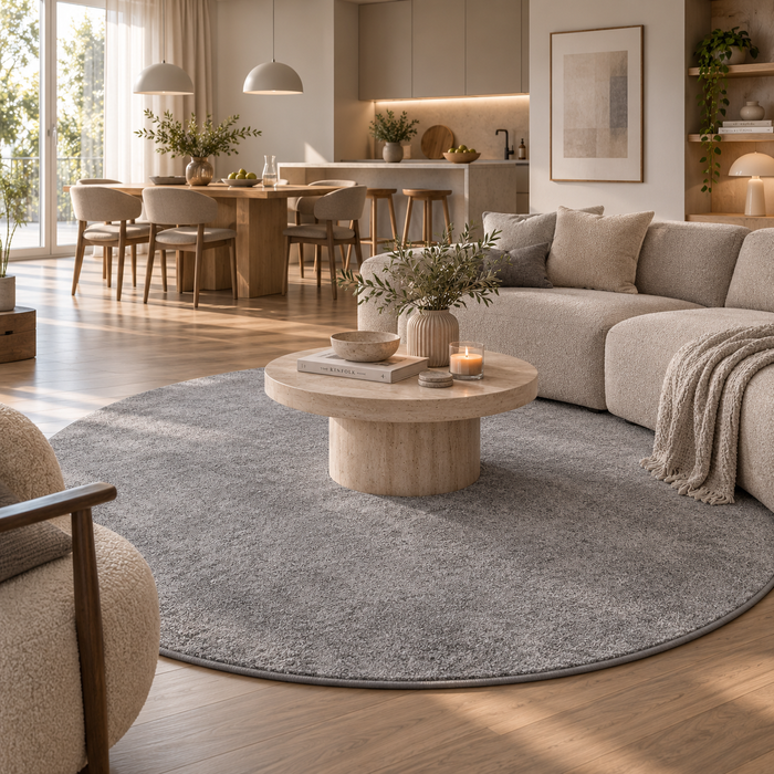 Hochflor Velours Teppich Mona Grau Rund