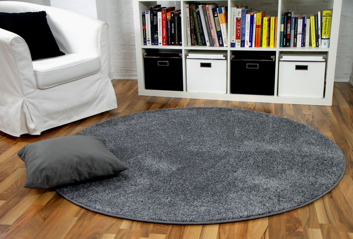 Hochflor Velours Teppich Mona Grau Rund