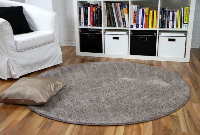 Hochflor Velours Teppich Mona Taupe Rund