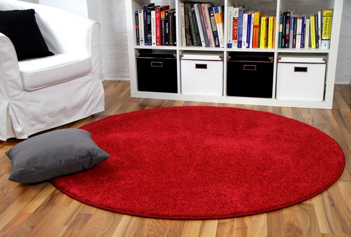 Hochflor Velours Teppich Mona Rot Rund