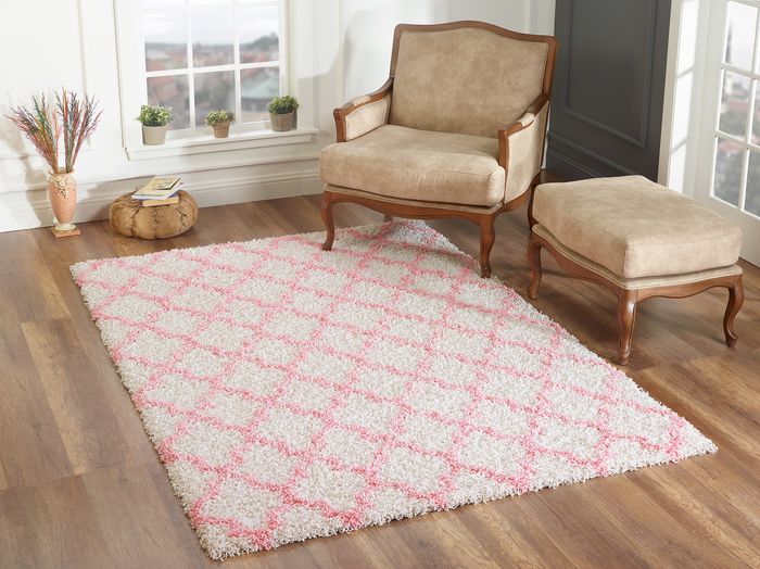 Aloha - Tapis Shaggy à poils longs - crème rose mix morderne