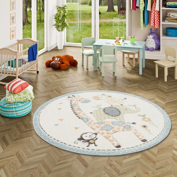 Kinder Teppich Maui Kids Safari Tiere Bunt Rund