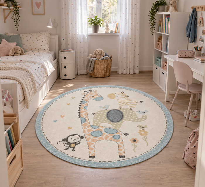 Maui Kids - Tapis pour enfant rond - motif animaux jungle coloré