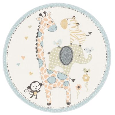 Kinder Teppich Maui Kids Pastell Safari Tiere Rund