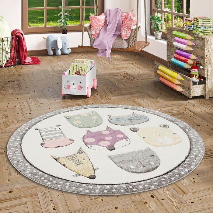 Kinder Teppich Maui Kids Happy Animals Bunt Rund