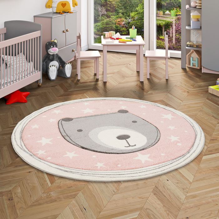 Kinder Teppich Maui Kids Pastell Rosa Bär Rund