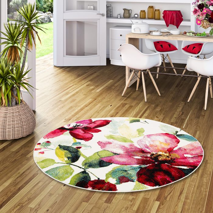Designer Teppich Brilliant Rosa Blumen Rund