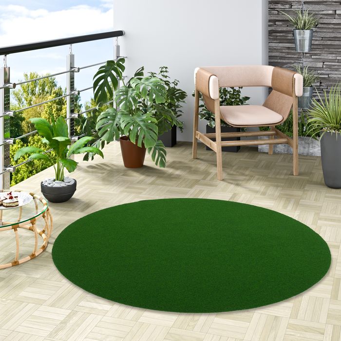 Kingston - Tapis type gazon artificiel rond – pour Jardin, Terrasse, Balcon - Vert