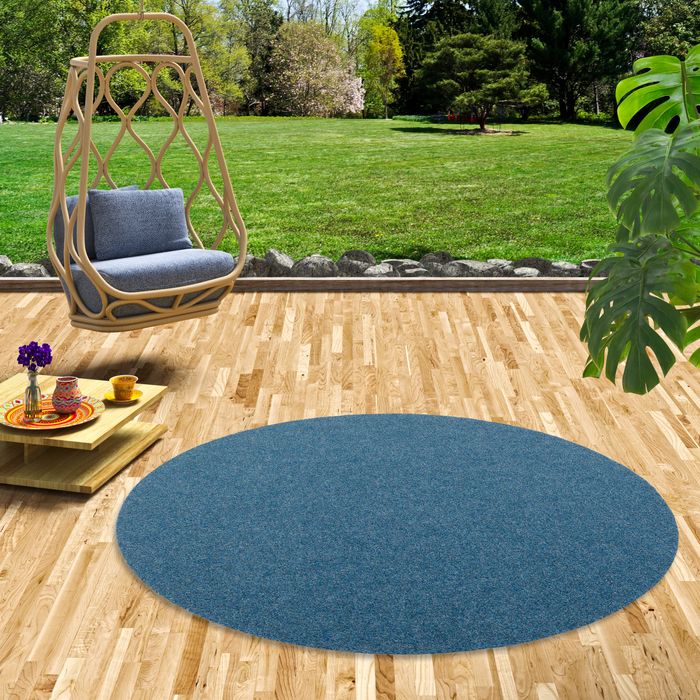 Kingston - Tapis type gazon artificiel rond – pour Jardin, Terrasse, Balcon - Bleu - 3 tailles disponibles