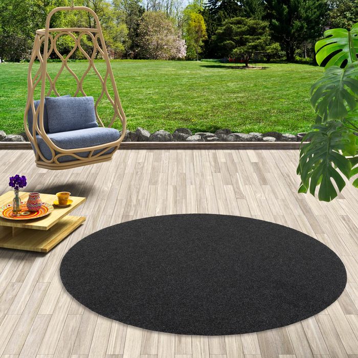 Kingston - Tapis type gazon artificiel rond – pour Jardin, Terrasse, Balcon - anthracite