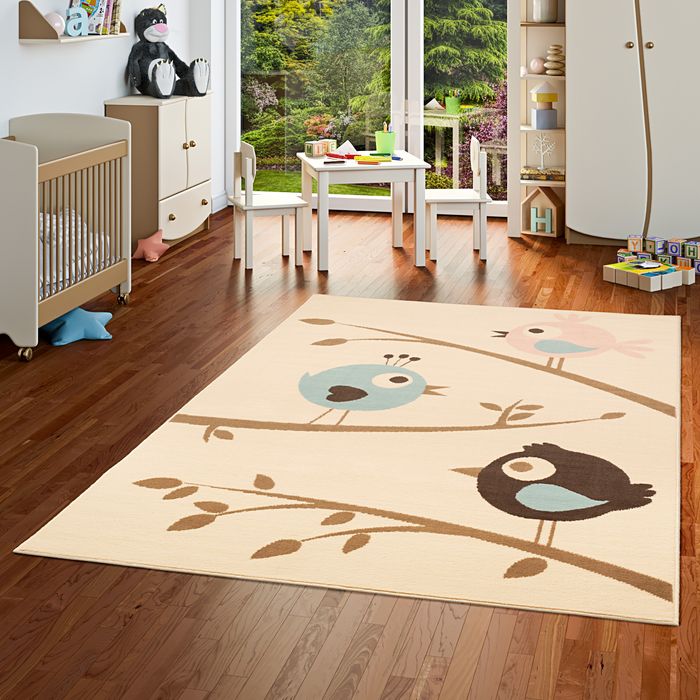 Kinderteppich Trendline Vögel Pastell Beige Blau