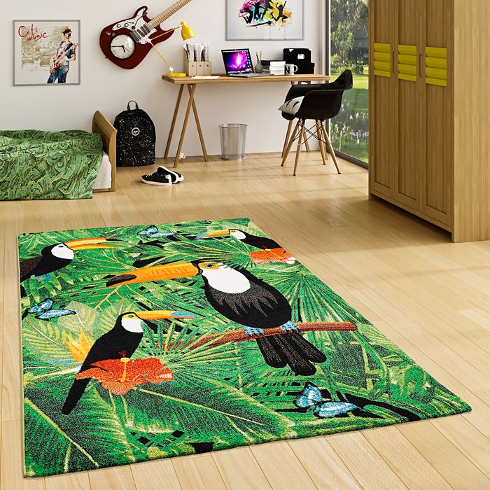 Designer Teppich Faro Tropical Tukan Grün