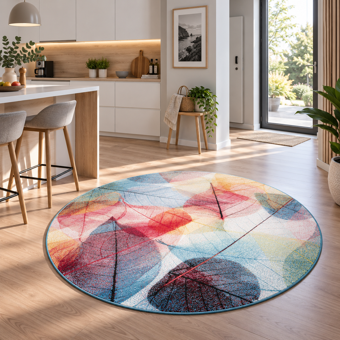 Designer Teppich Faro Tropical Bunte Blätter Rund