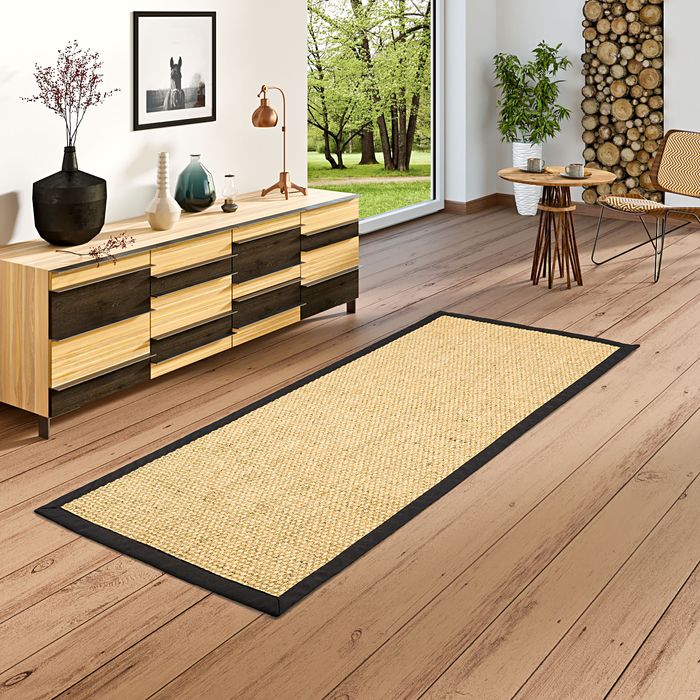 Sisal Natur Teppich Honig Grobe Optik Bordüre Schwarz