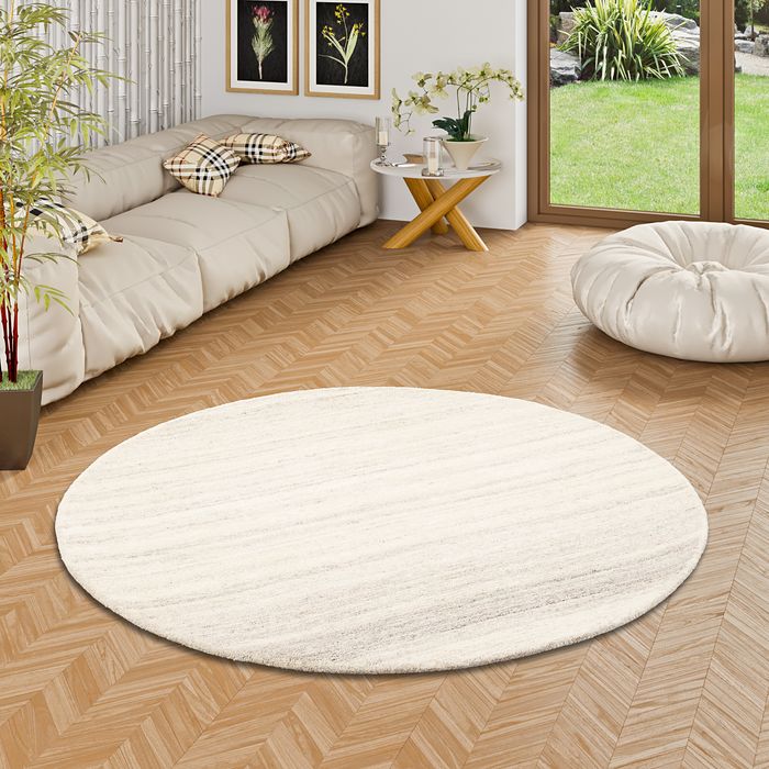 Aruna - Tapis naturel Berbère rond - laine blanc gris moucheté - 2 tailles disponibles