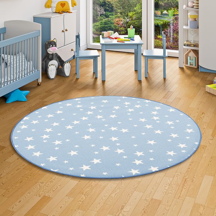 Kinder Spiel Teppich Sterne Blau Rund