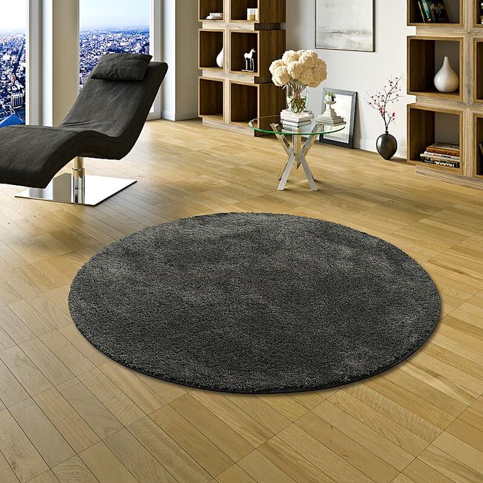 Hochflor Shaggy Teppich Palace Anthrazit Rund