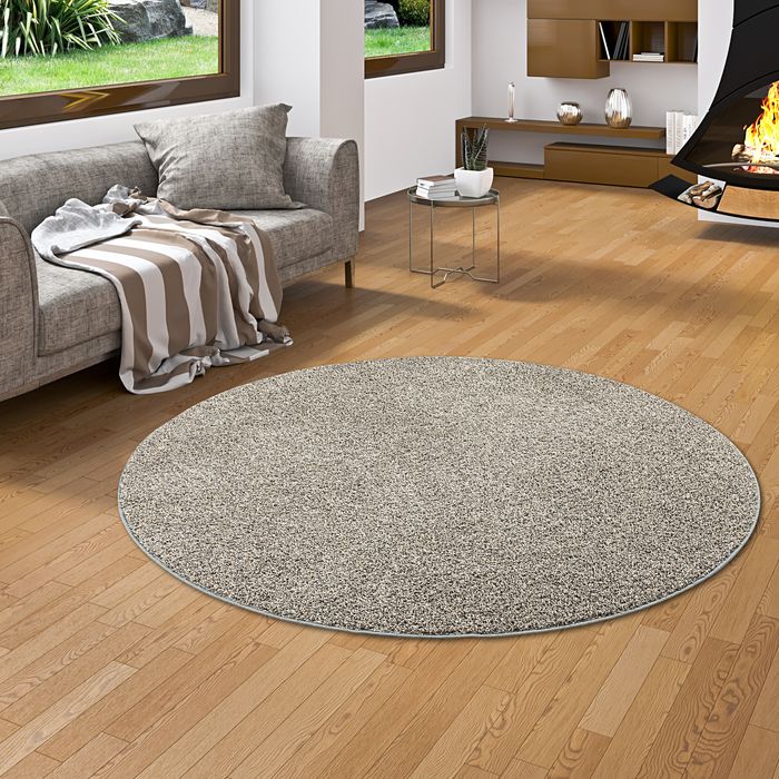 Hochflor Velours Teppich Mona Mix Anthrazit Rund