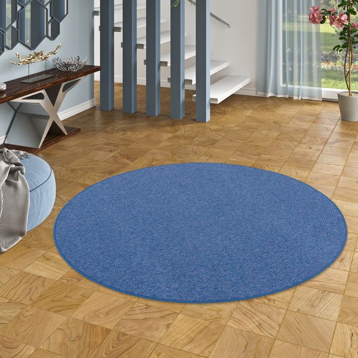 Schlingen Teppich Alma Blau Meliert Rund