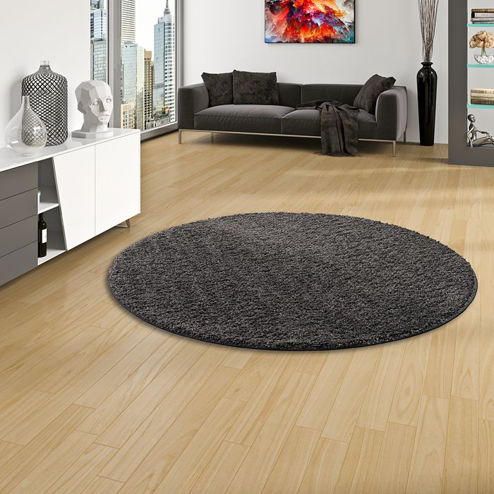 Luxus Hochflor Langflor Teppich Milano Anthrazit Rund