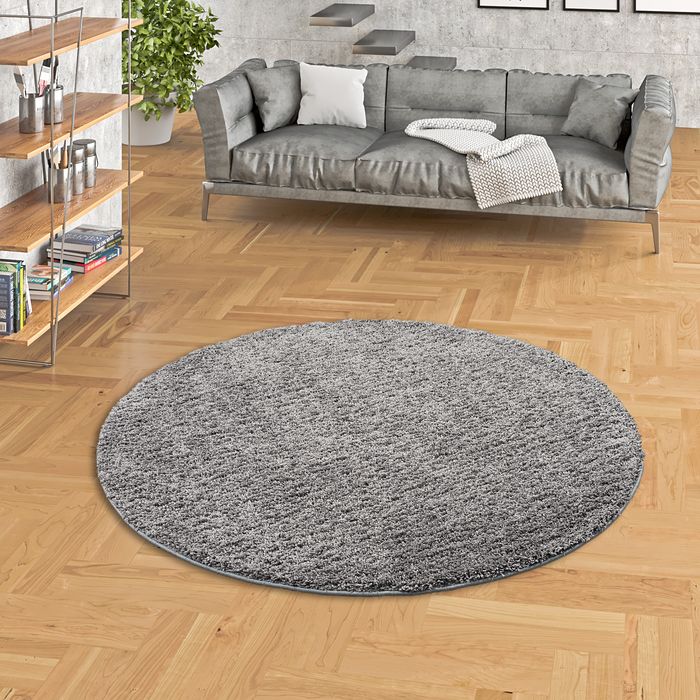 Luxus Hochflor Langflor Teppich Milano Grau Rund