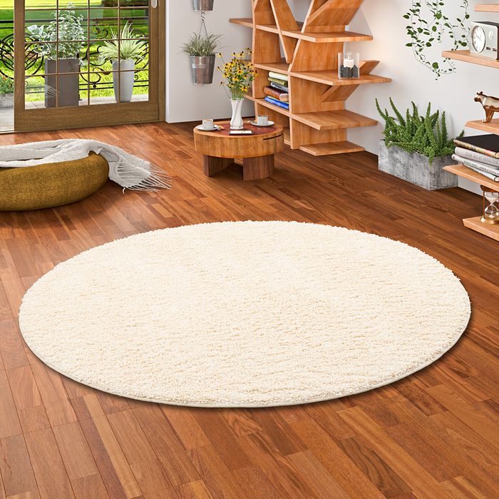 Luxus Hochflor Langflor Teppich Milano Creme Rund