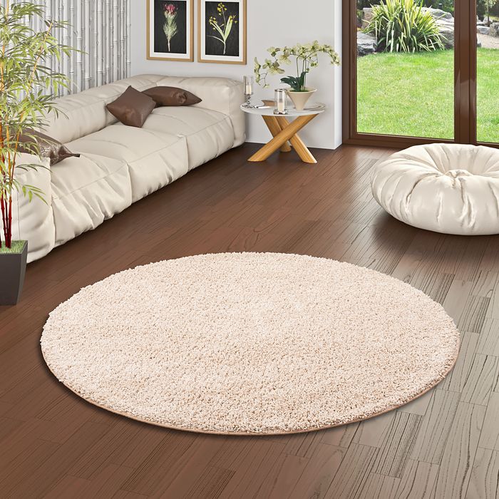Luxus Hochflor Langflor Teppich Milano Beige Rund
