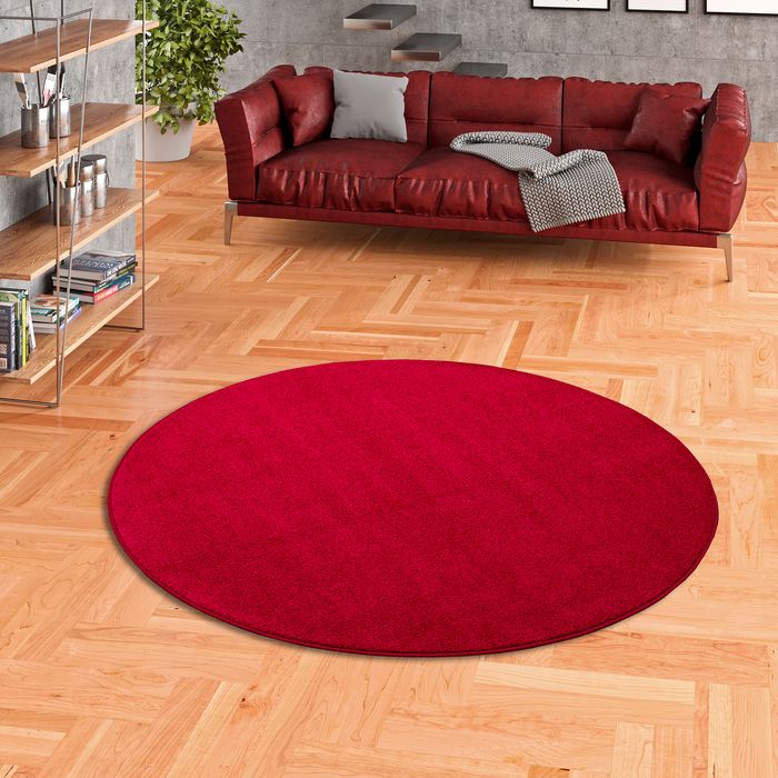 Hochflor Velours Teppich Luna Rot Rund