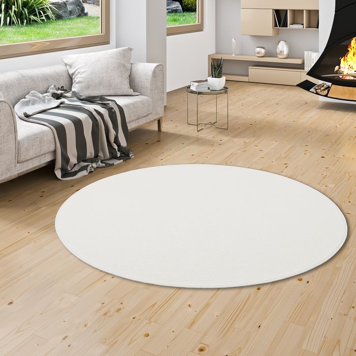 Hochflor Velours Teppich Luna Weiss Rund
