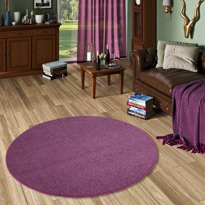 Hochflor Velours Teppich Luna Lila Rund