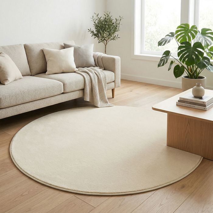 Hochflor Luxus Velours Teppich Touch Creme Rund