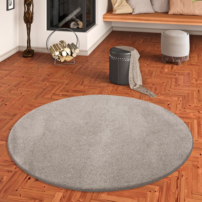 Hochflor Luxus Velours Teppich Touch Taupe Rund