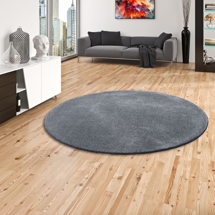 Hochflor Luxus Velours Teppich Touch Anthrazit Rund