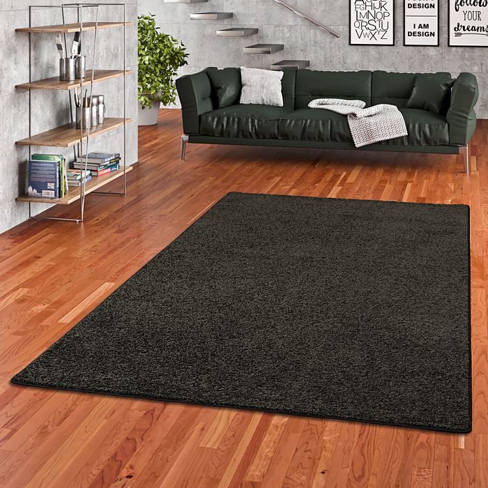 Hochflor Velours Teppich Mona Schwarz