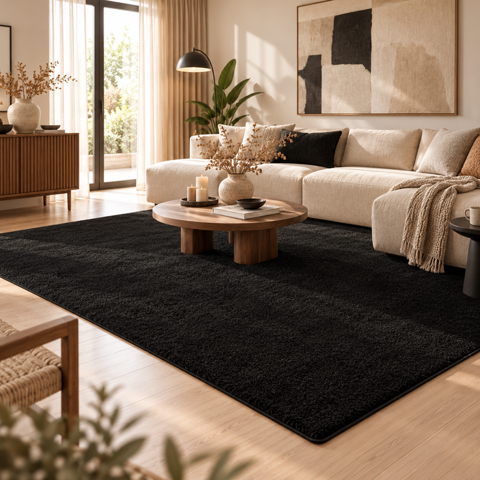 Hochflor Velours Teppich Mona Schwarz