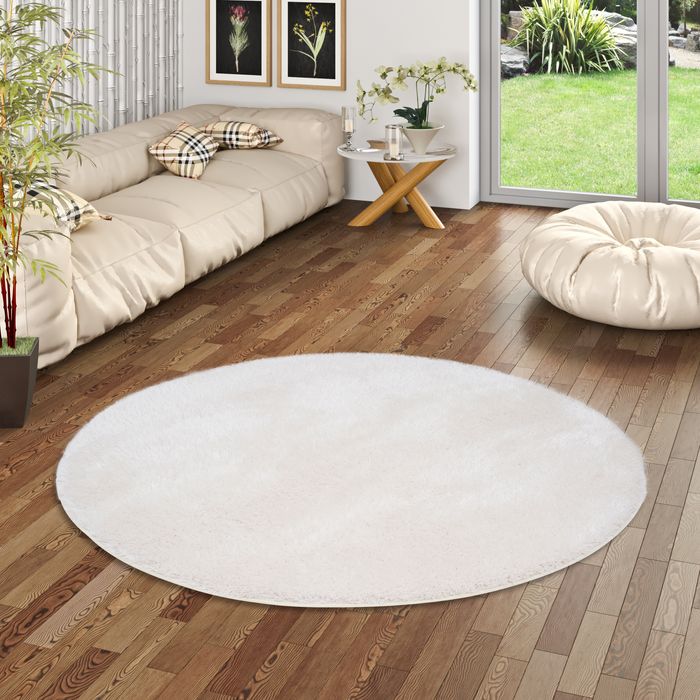Tapis Shaggy haut velours Feeling Mix Blanc Rond