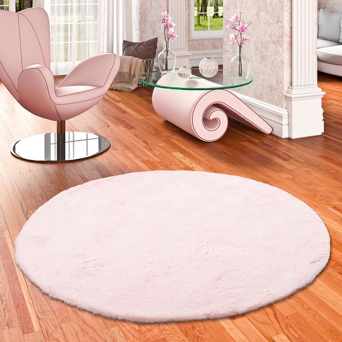 Plush - Tapis de luxe en fourrure synthétique super douce - Rose - Rond
