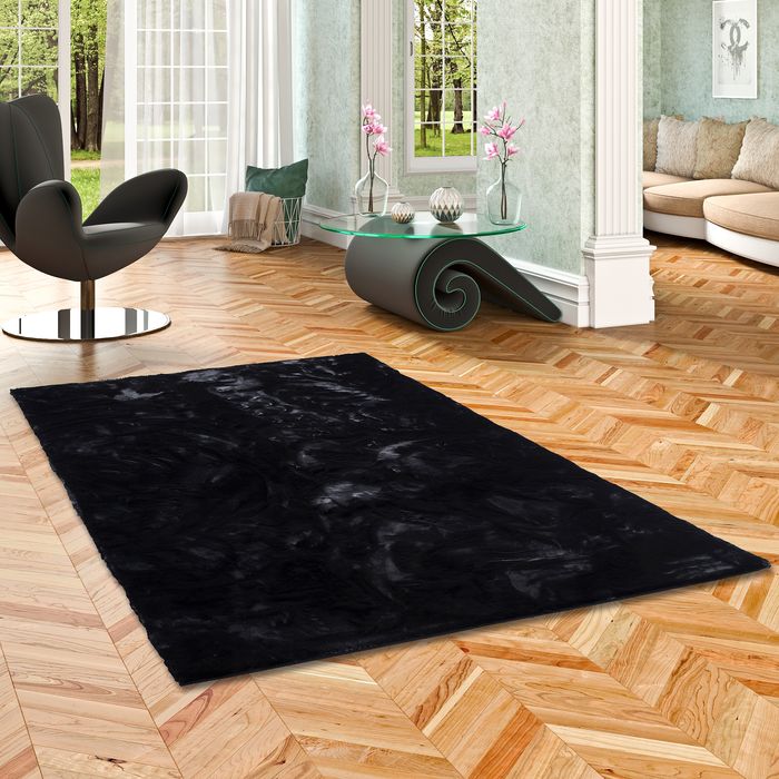 Plush - Tapis de luxe en fourrure synthétique super douce - Noir