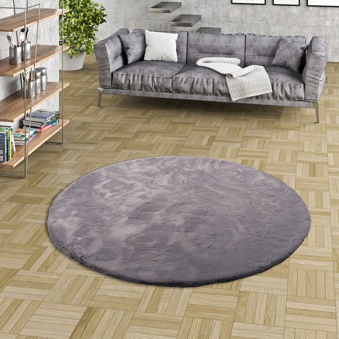 Luxus Super Soft Fellteppich Plush Grau Rund