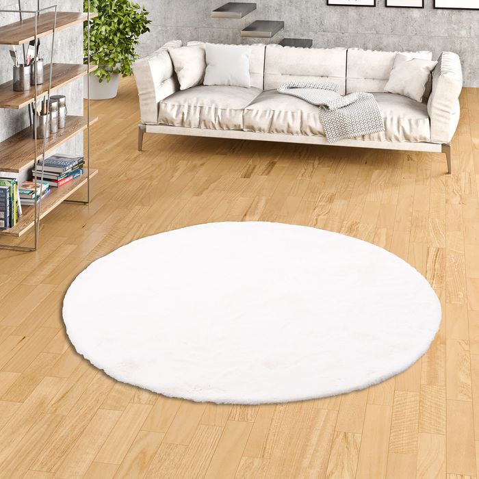 Plush - Tapis de luxe en fourrure synthétique super douce - Blanc - Rond