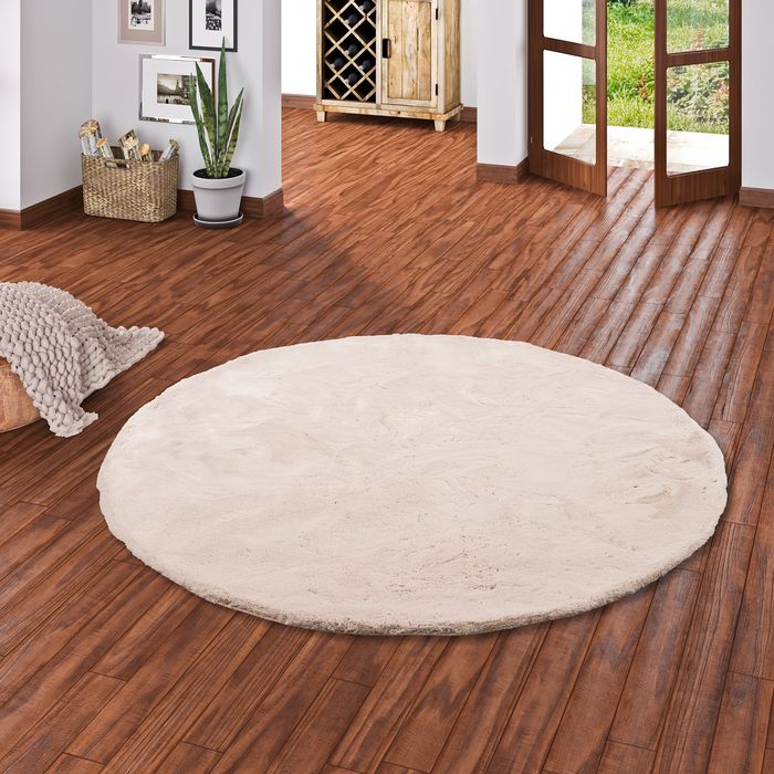 Plush - Tapis de luxe en fourrure synthétique super douce - Beige - Rond
