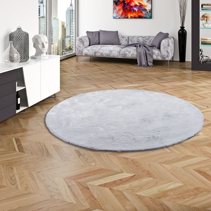 Luxus Super Soft Fellteppich Plush Hellgrau Rund