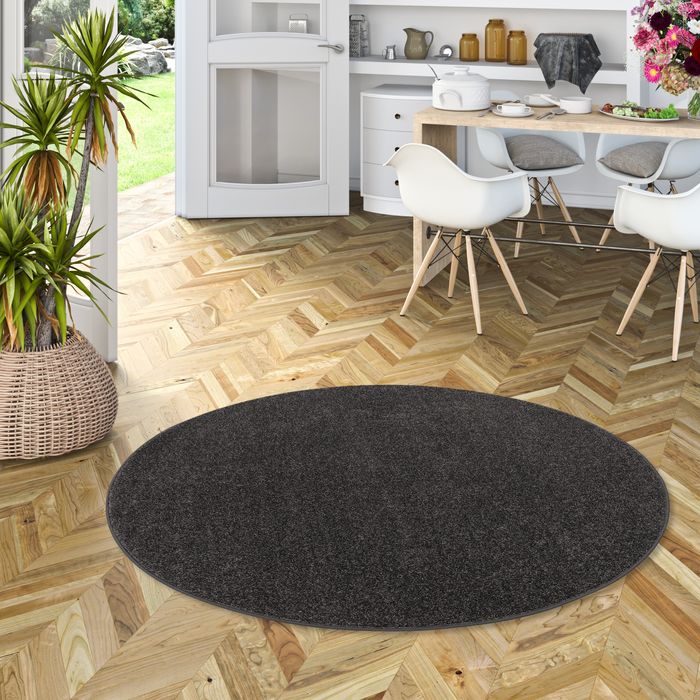 Teppich Hochflor Shaggy Cottage Anthrazit Rund