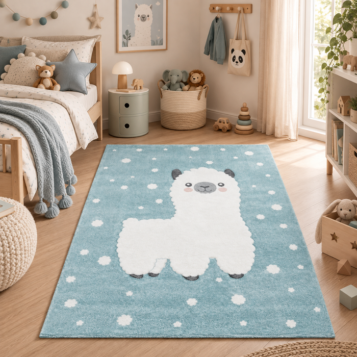 Maui Kids - Tapis pour enfant - motif lama alpaga Bleu Pastel