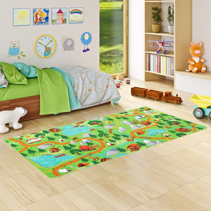 Kinder Spiel Teppich Campingplatz Grün
