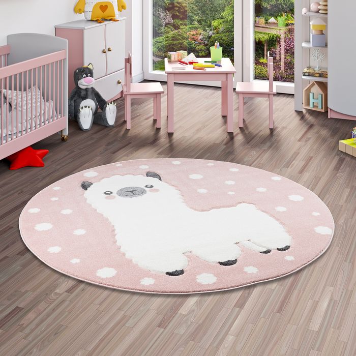 Kinder Teppich Maui Kids Alpaka Rosa Rund