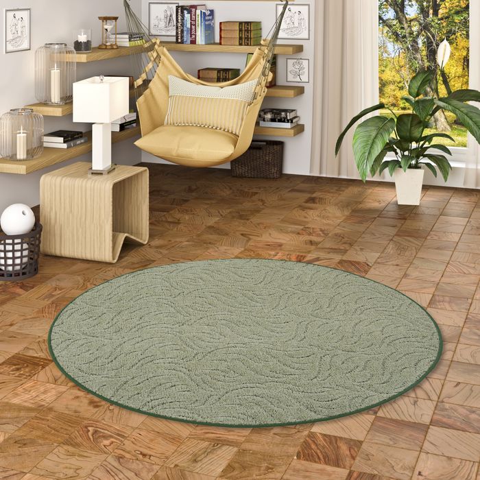Frieda - Découpe des contours Tapis Pile haute Pile longue - Vert - Rond