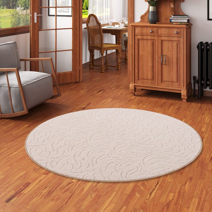 Konturenschnitt Hochflor Langflor Teppich Frieda Beige Rund