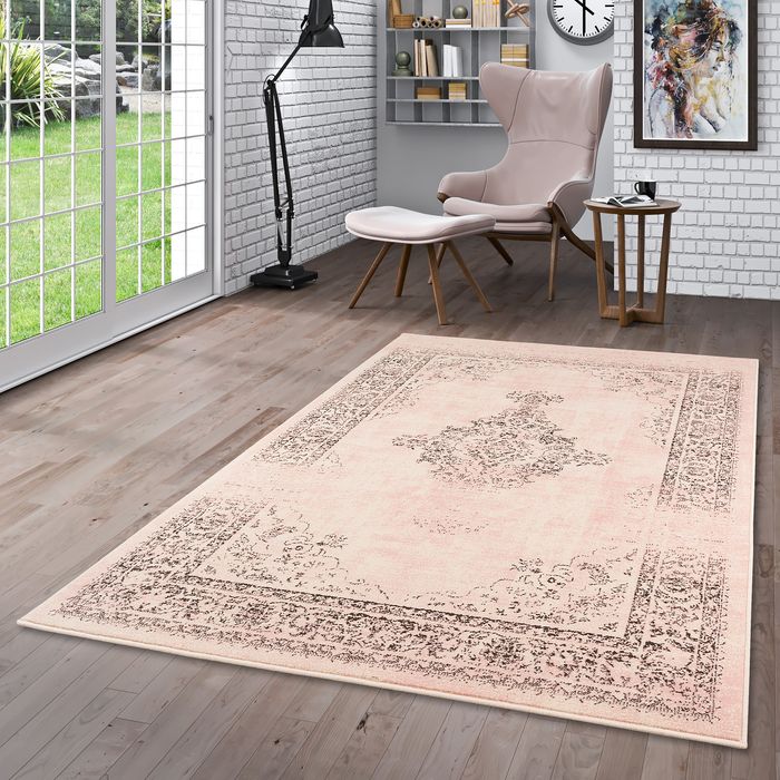 Passion - Tapis de designer - Vintage Bordure Rose Gris